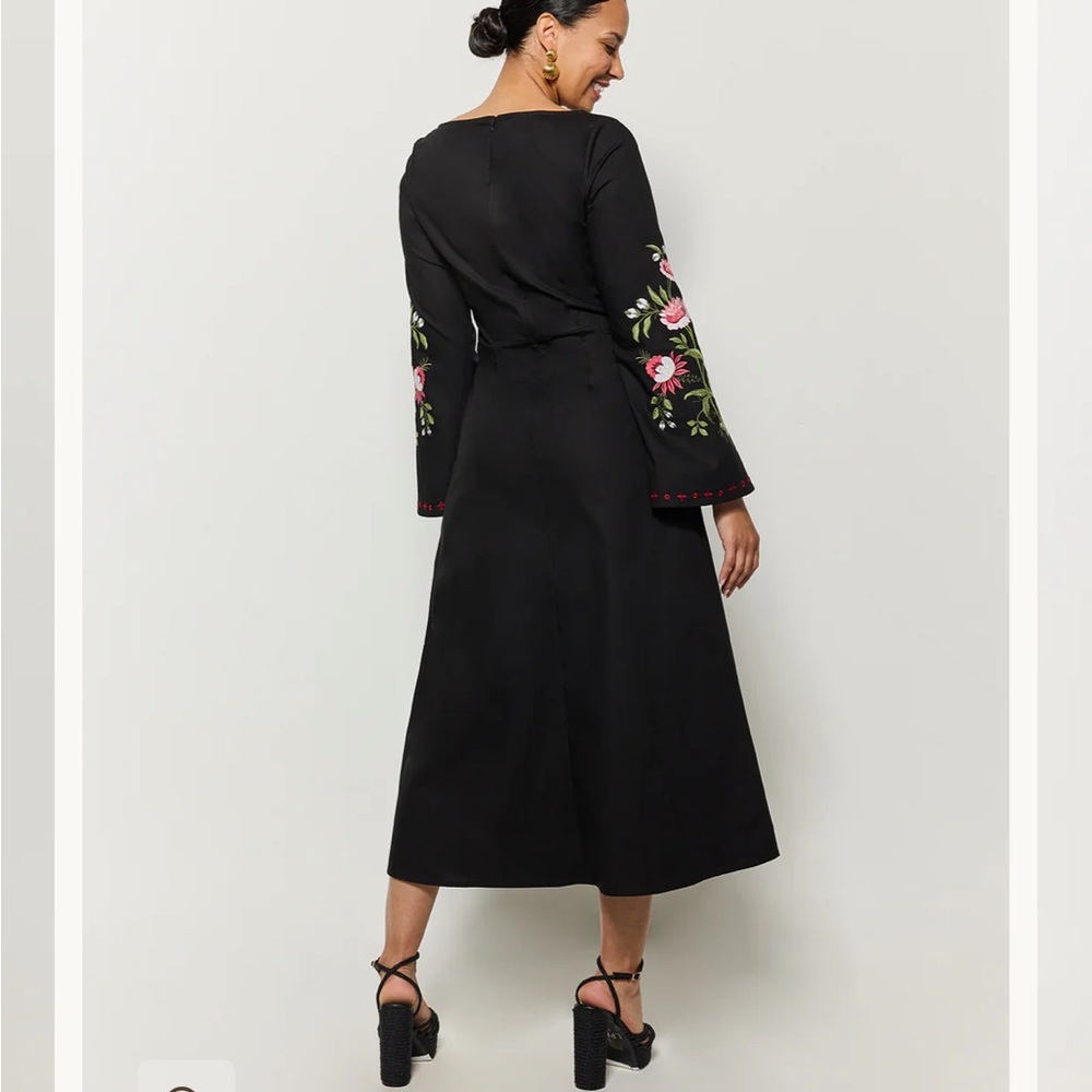 Fanm Mon Yobe Dress Midi Maxi Floral Embroidered Bell Sleeves Black Small NWT - Picture 6 of 15